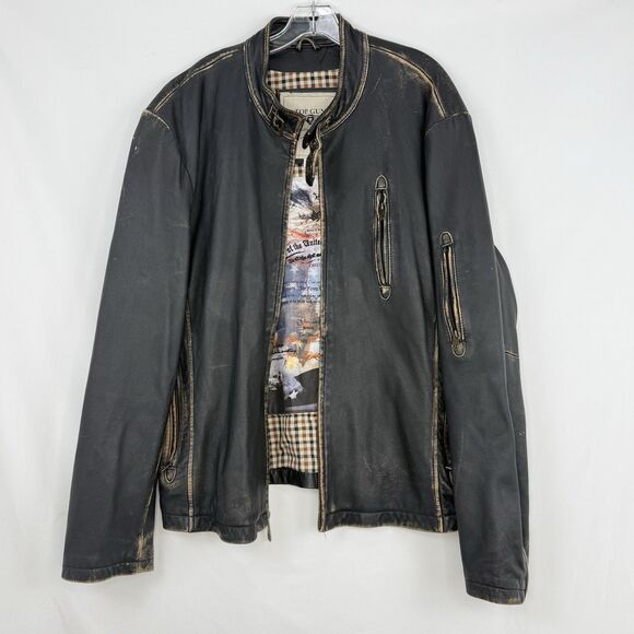 Top Gun Leather Jacket Mens XXL Distressed Moto Aviator Vintage Aviation - Picture 6 of 16